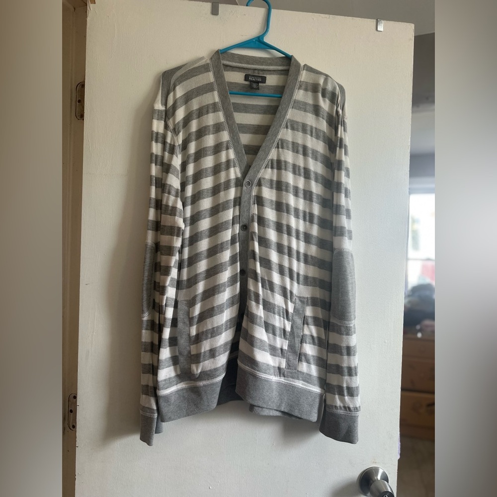 Kenneth Cole Reaction Gray and White Striped Cardigan